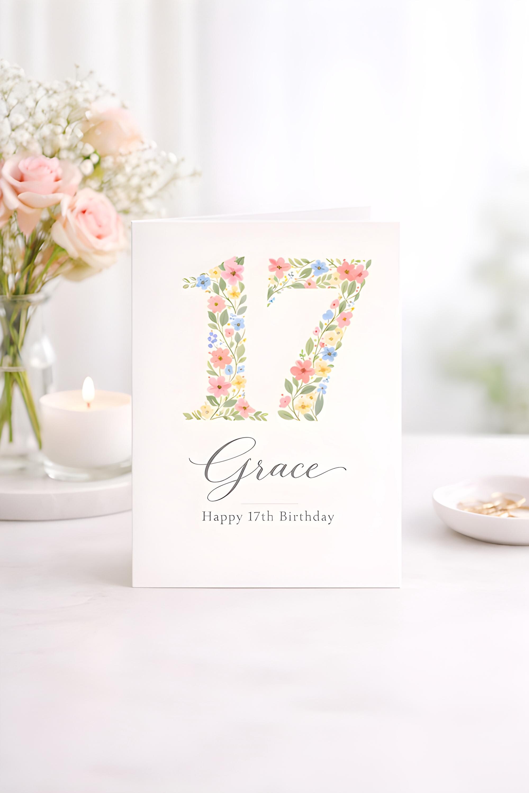 Biglietto Di Auguri Per I 17 Anni Di Una Ragazza – Glitter E Alta Qualità, Con Busta Dorata