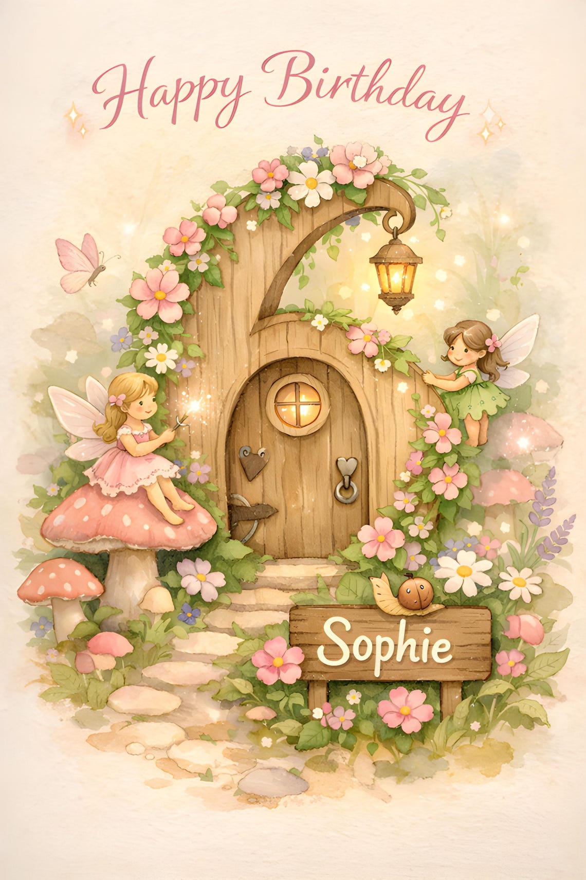 Personalised Fairy Birthday Card for Girl | Custom Name Door | Magical ...