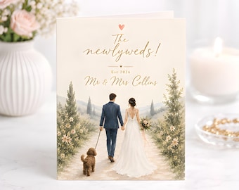 Personalized Newlywed Wedding Card, Couple Portrait Keepsake, Watercolor Wedding Design