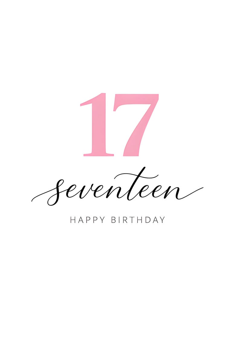 Seventeenth Birthday Card Pink Minimalist Teen Girl Elegant Script ...