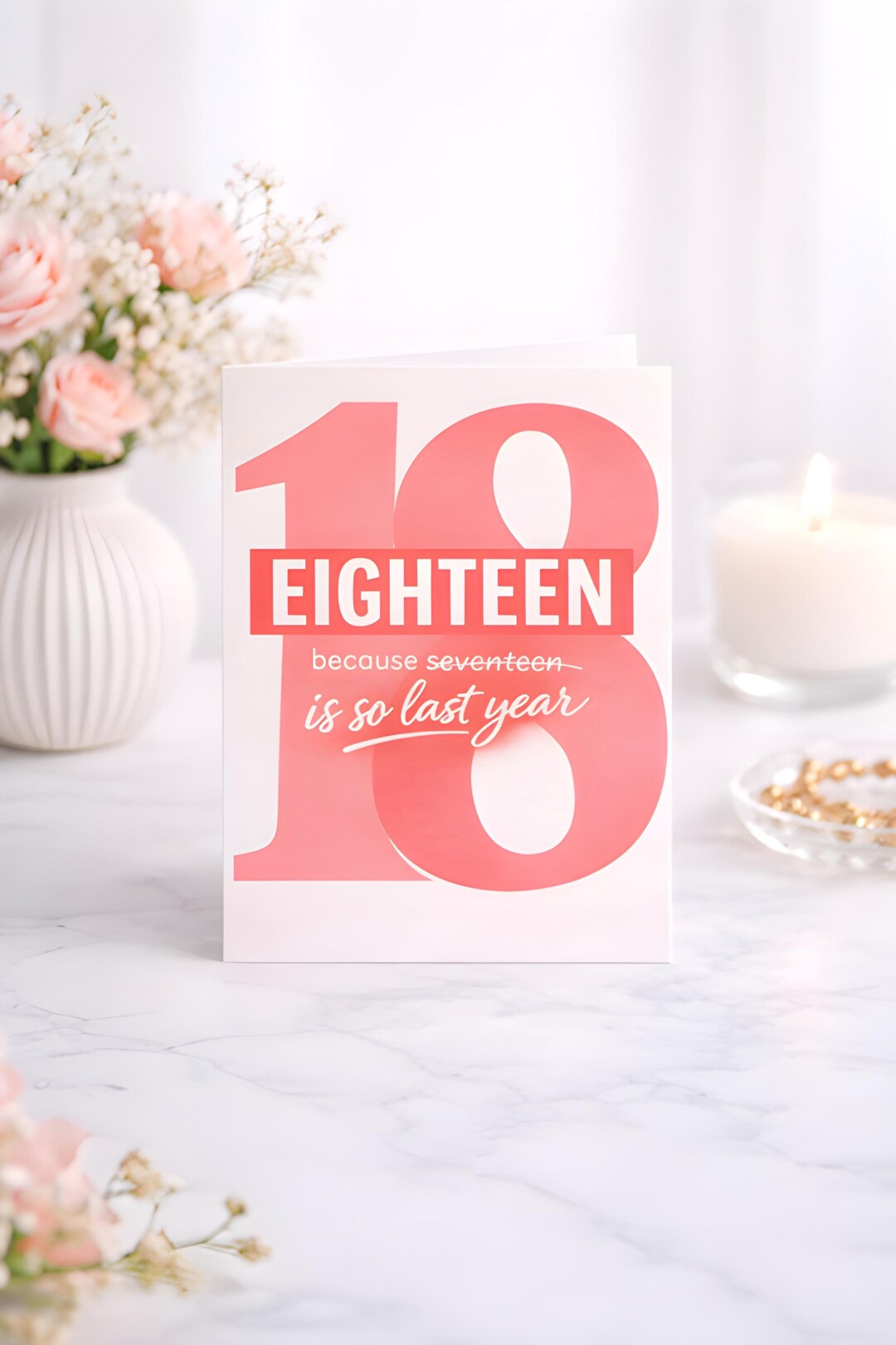 Modern 18th Birthday Card, Funny Eighteen Typography Design, Minimalist ...