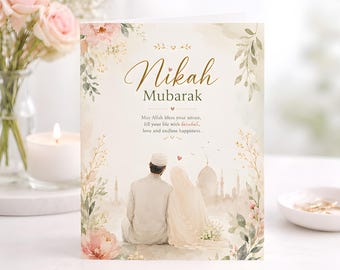 Personalised Nikah Card, Islamic Wedding Congratulations, Floral Couple Keepsake, Bride Groom Gift