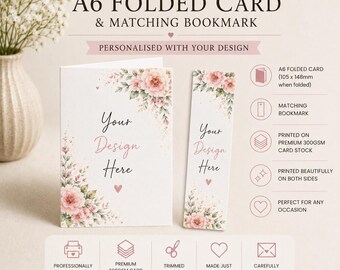 Personalised A6 Floral Folded Card & Bookmark Set, Custom Stationery Gift