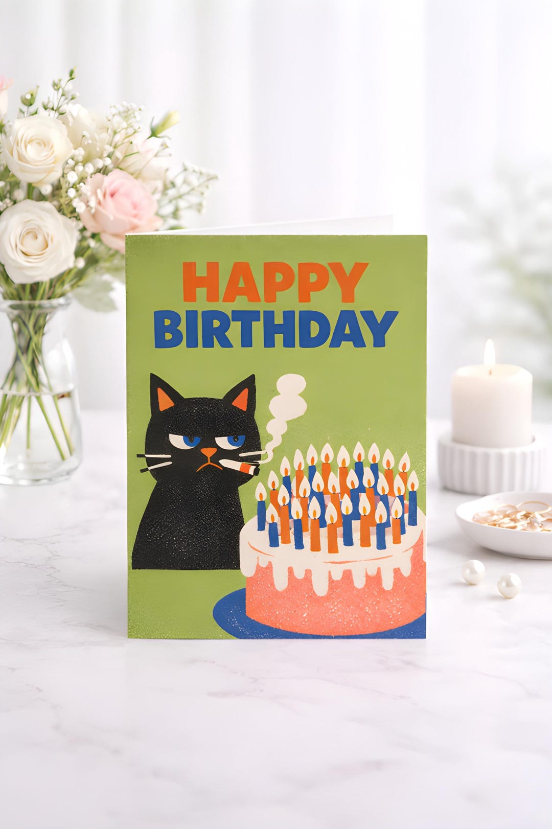 Grumpy Cat Birthday Card – Funny Modern Risograph Style Greeting ...