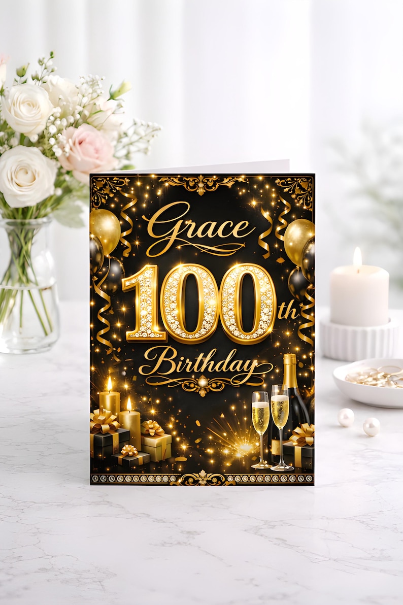 Personalised 100th Birthday Card for Her | Custom Name Hundred ...