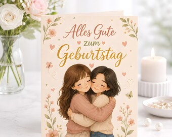 Floral Hug Birthday Card, Sister Friendship Keepsake (Personalised)