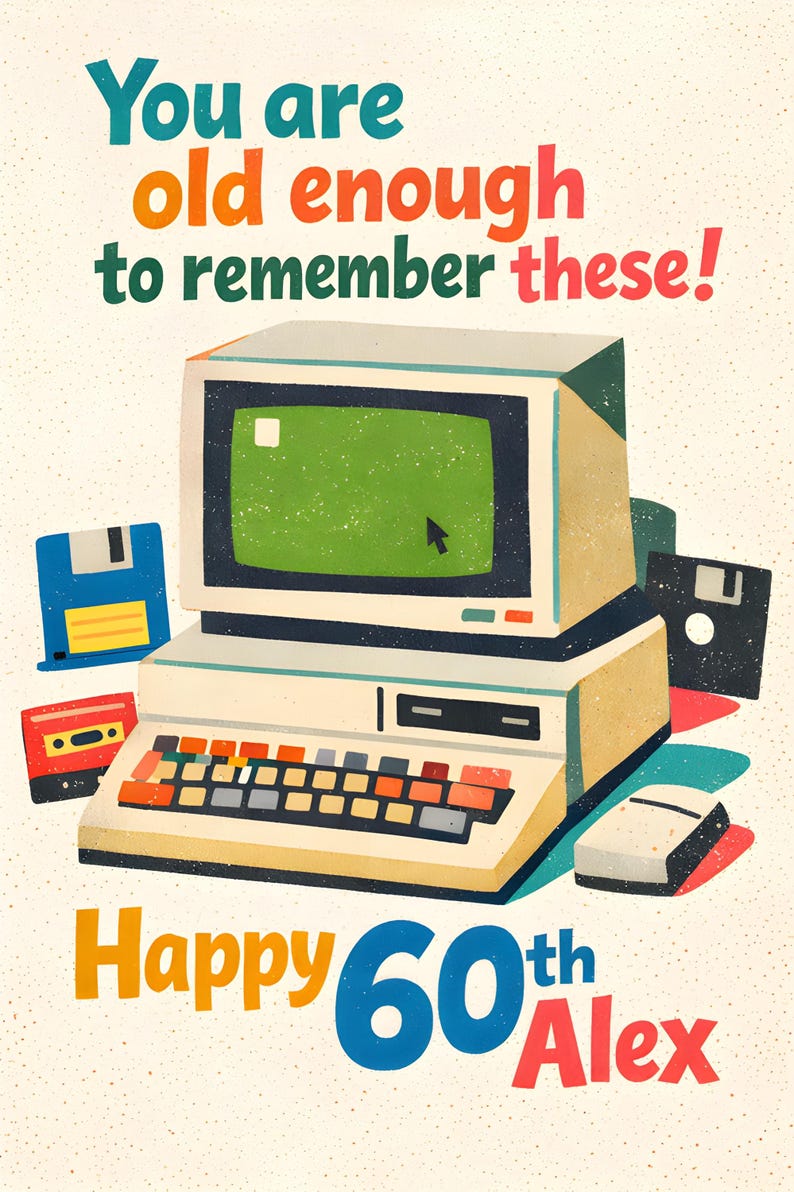 Personalised 60th Birthday Card for Him | Funny Retro Computer | Custom ...
