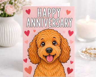 Dog Anniversary Card, Romantic Anniversary Greeting, Puppy Love Keepsake, Pink Hearts Couple Partner Gift