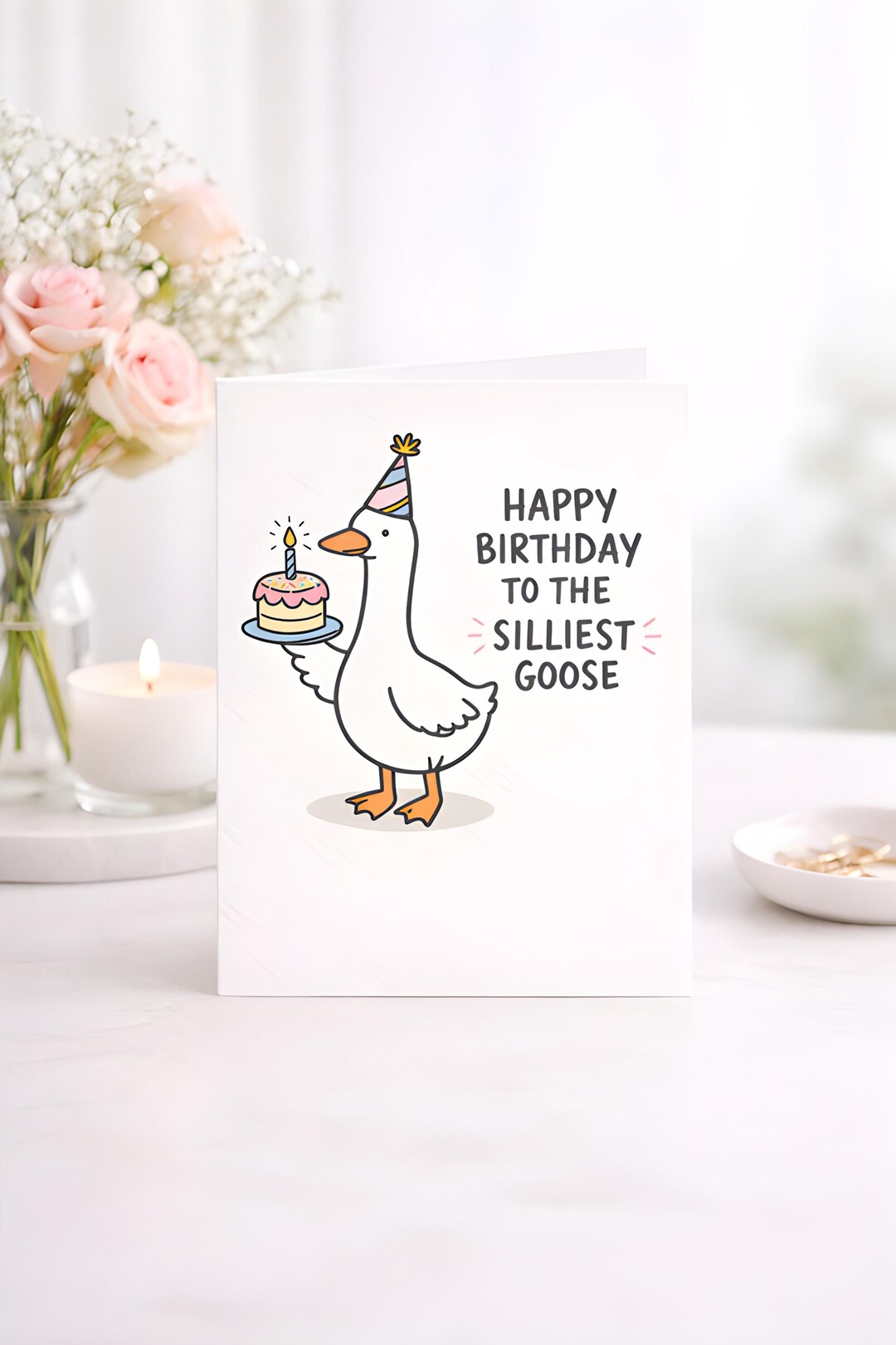 Funny Goose Birthday Card, Animal Humor Illustration, Greeting Gift ...