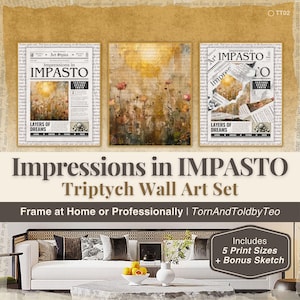 Impressioni in Impasto – Trittico da parete stampabile / Set di collage di giornali strappati / Download digitale ispirato alla texture / TornAndToldbyTeo