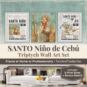 Santo Niño de Cebú – Triptych Printable Wall Art | Torn Newspaper Collage Set | City Series Inspired Digital Download | TornAndToldbyTeo
