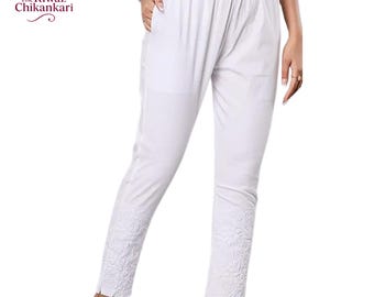 Pantalones blancos de algodón Chikankari / Pantalones Lucknowi bordados a mano