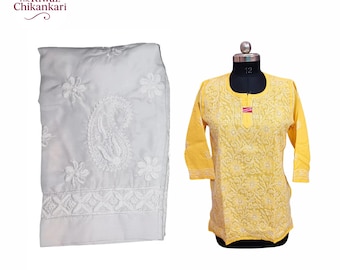 Handmade Yellow Chikankari Cotton Kurti: Lucknowi Embroidered Tunic