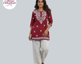 Handmade Chikankari Kurti | Lucknowi Embroidered Cotton Tunic