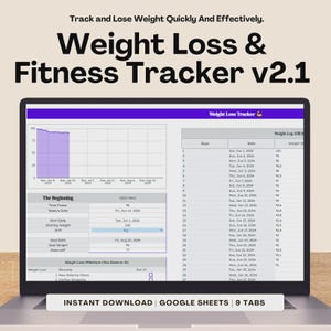 Weight Loss & Fitness Tracker Spreadsheet for Google Sheets, Meal Planner, Calorie Tracker, Digital Workout Planner, Body Measurement Chart