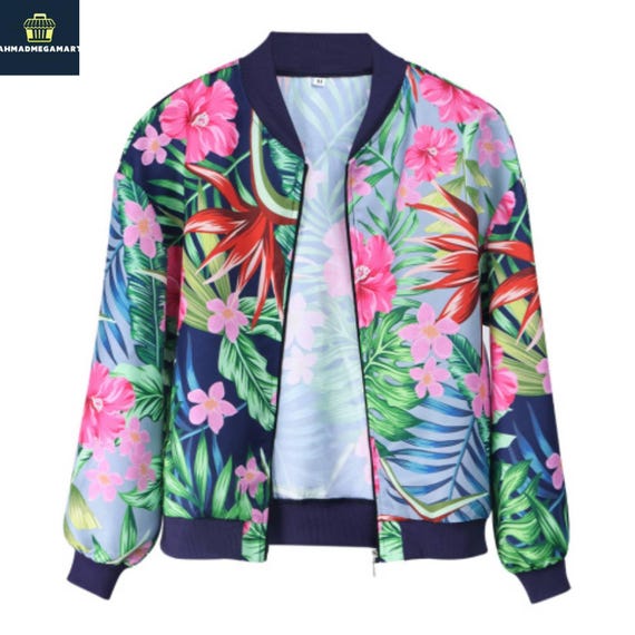 フローラル　ボンバージャケット フローラルボンバージャケット - トロピカルプリントのジップアップ