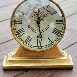 Brass Globe Clock, Victoria London Maritime Paperweight, Magnifying Lens Desk Decor