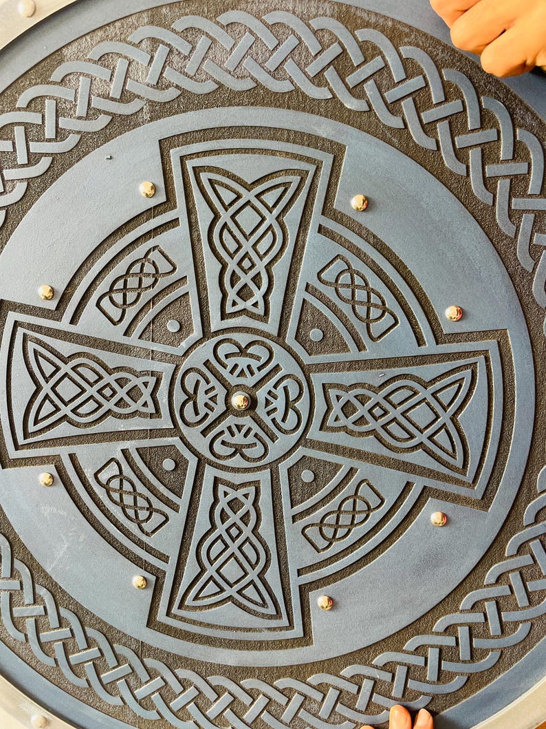 Blue Celtic Cross Shield, Wooden Knotwork Pagan Decor - Etsy
