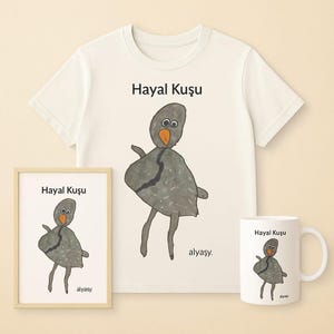 Uccello sognante – Maglietta / Tazza / Decorazione murale digitale stampabile – Disegno di un bambino di Alya, 5 anni