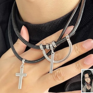 Punk Style Multilayer Leather Necklace ,Cross Pendant Choker, Anime Inspired Cosplay Jewelry, Gift For Him