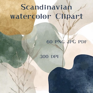 Paquete de imágenes prediseñadas de acuarela escandinava, bohemio abstracto, uso comercial, 300 DPI, PNG, JPG, PDF, minimalista, bohemio, orgánico, suave, fluidez.
