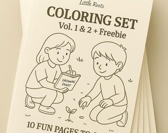 Nature Coloring Pages for Kids | Little Roots Printable Set Vol. 1 & 2 | Homestead, Off-Grid Life, Bonus Free PDF