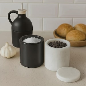 Handmade Marble Kitchen Jar Set: Black & White Stone Spice Containers