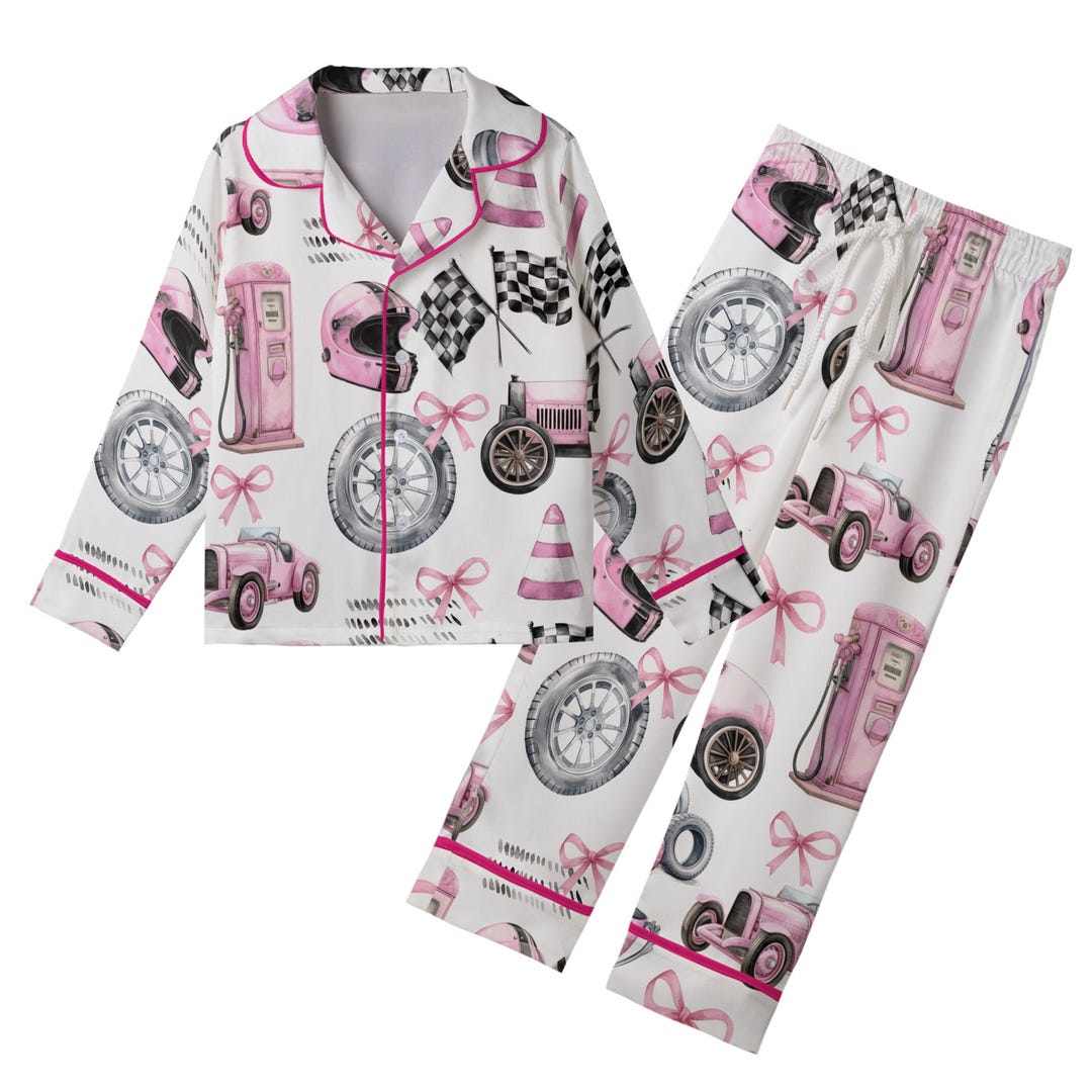 Pink Raccon Pj Pink/blue Coquette Racing Satin Pajama Set for Women, Sport Kid Youth ...