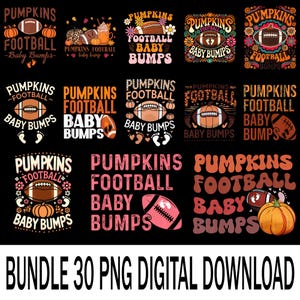 Pumpkins Football Baby Bumps PNG, Cute Fall Maternity Clipart, Funny Game Day Sublimation Design, Autumn Pregnancy Digital Download