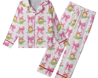 Personligt kokett tennispyjamasset i satin för kvinnor, sportpyjamasset för barn och ungdomar, tennismammapyjamas i loungekläder, present till tennisfamiljen