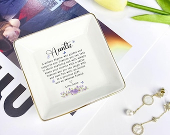 Personalized Auntie Jewelry Tray, Custom Auntie Ring Dish, Aunt Trinket Tray, Birthday Gift for Auntie Keepsake, Gift from Niece Nephew