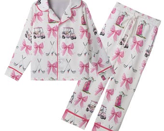 Coquette Ensemble de pyjama de golf en satin pour femme, enfant et jeune, pyjama de golf pour maman, pyjama de golf pour maman, cadeau de golf pour famille, pyjama pour amateur de golf