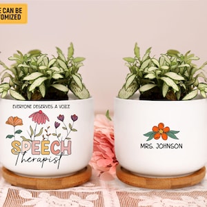 Everyone Deserves A Voice Speech Therapist Custom Plant Pot Mini Ceramic Holder Speech Therapy SLP Speech Language Pathologist Teacher Gift