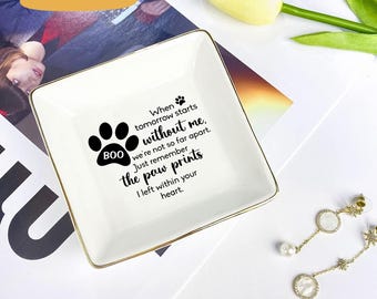 Personalized Paw Prints Pet Memorial Jewelry Tray Custom Ring Dish Ceramic Ring Holder Pet Loss Memorial Gift for Pet Owner Cat Dog Mom Gift