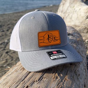Dad Fist Bump Hat, Custom Dad Hat, Trucker Hat Leather Patch, Father’s Day Gift, Custom Kids Name Snapback Hat For Dad Husband, New Dad Gift