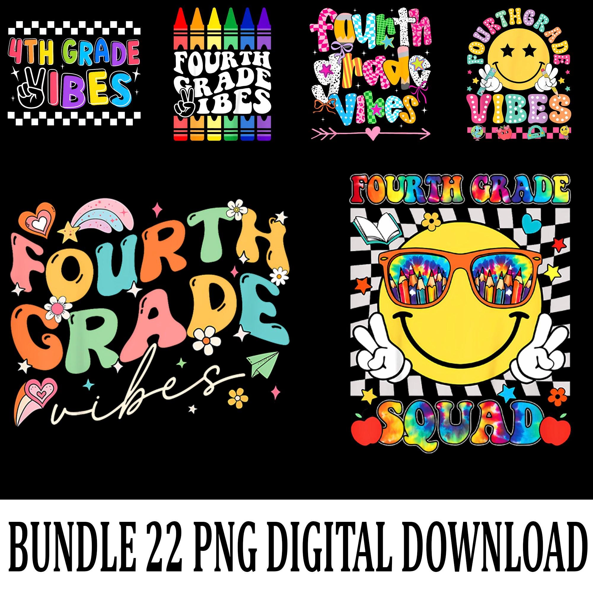 Fourth Grade Vibes PNG, Smiley Face Back to School Clipart, 4th Grade Kids Digital Download for Sublimation, Boys Girls