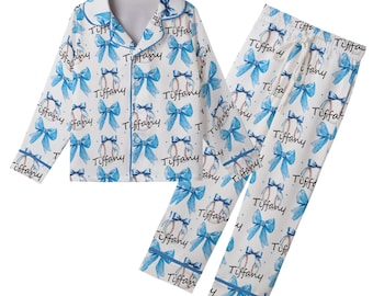 Personalized Coquette Baseball Satin Pajama Set for Women, Sport Kid and Youth Pajama Set, Baseball Mom Loungewear, Gift for Baseball Family