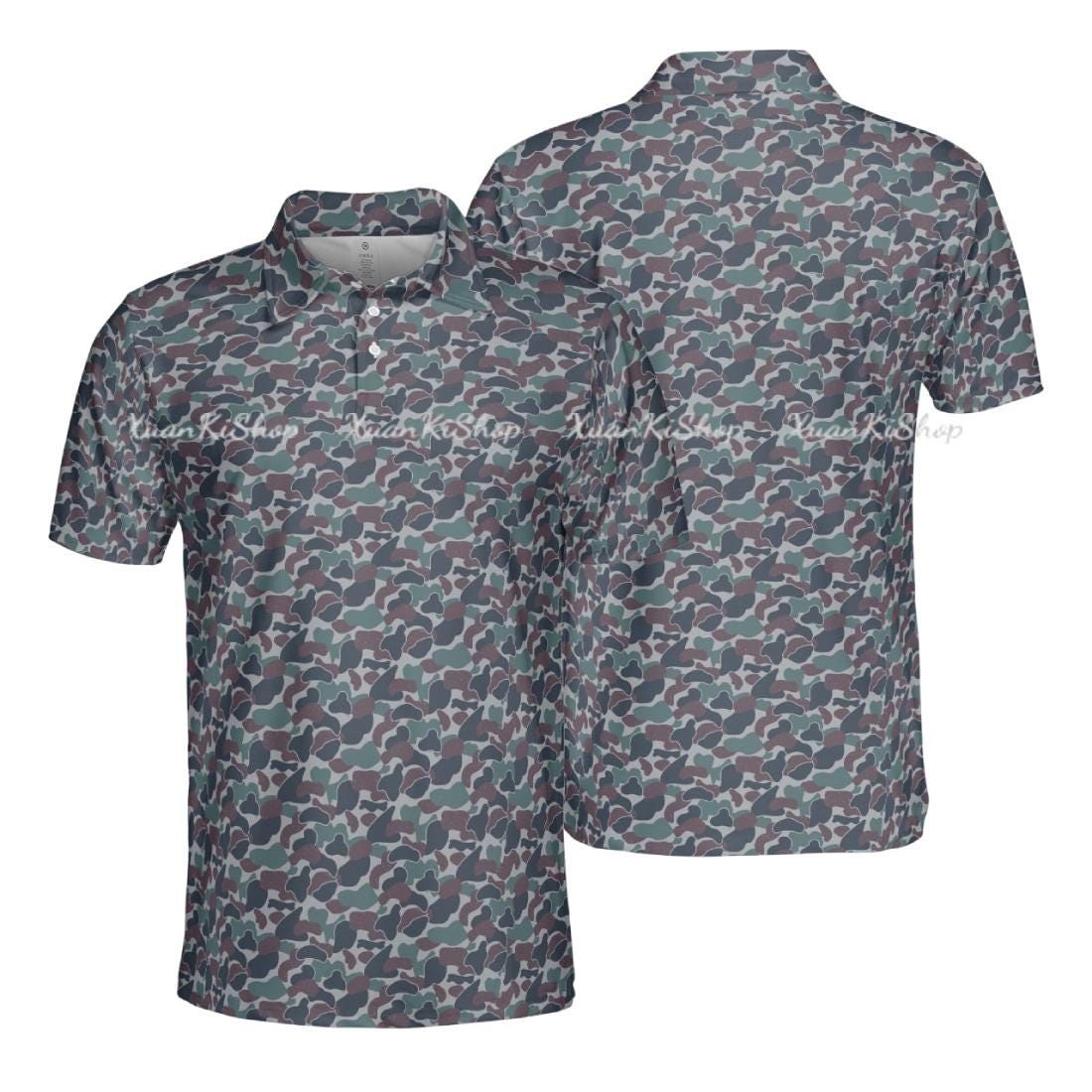 Polo camouflage vert Polos camouflage Chemise camouflage Chemises de golf Polo décontracté pour homme Imprimé intégral Vêtements d'extérieur Camouflag