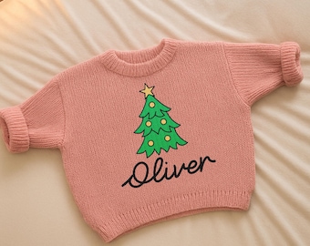 Personalized Hand Embroidered Christmas Baby & Toddler Sweater, Custom Name Baby Knit Pullover, Newborn Sweater, Holiday Wear Christmas Gift