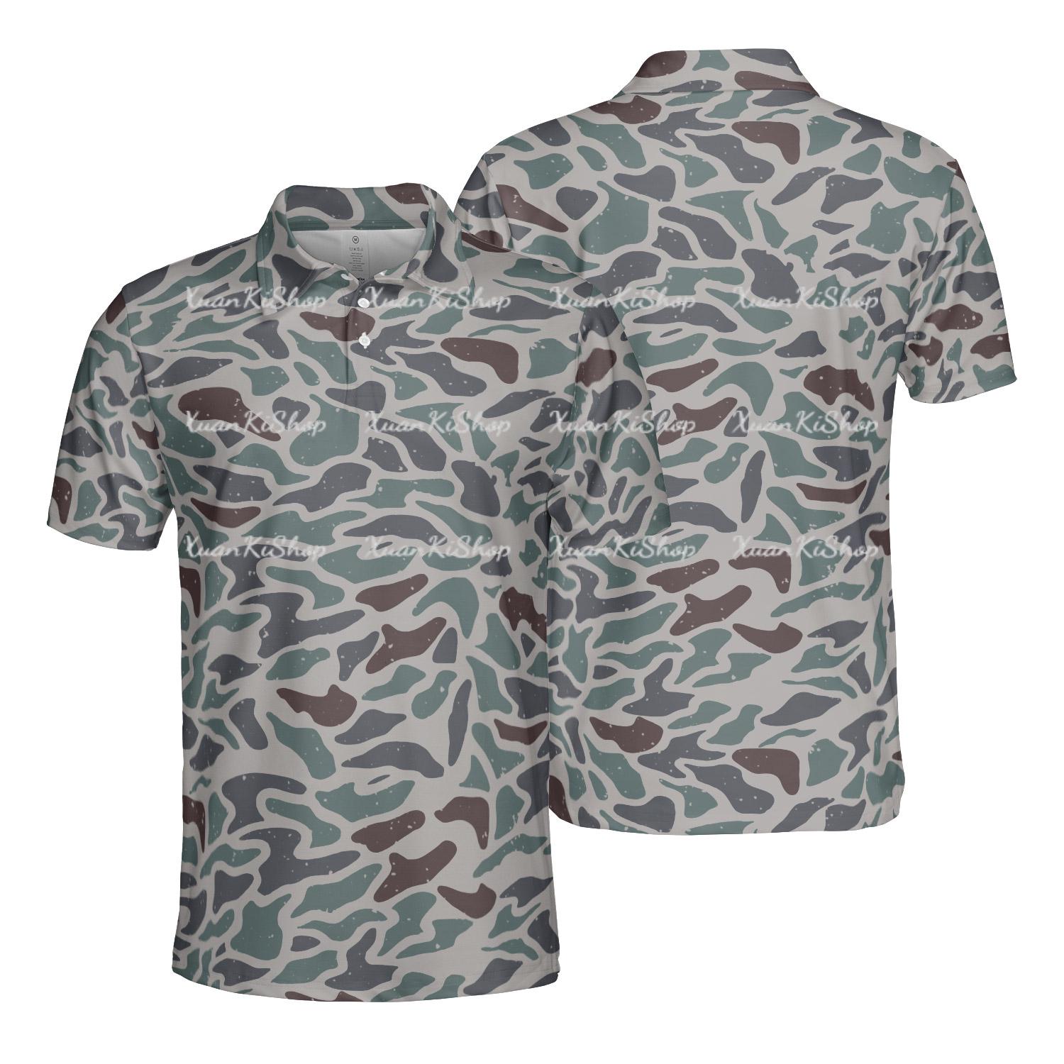 Polo camouflage rétro canard pour homme Polo camouflage imprimé camouflage Chemise papa camouflage Vêtements décontractés d'extérieur Cadeau camouflag