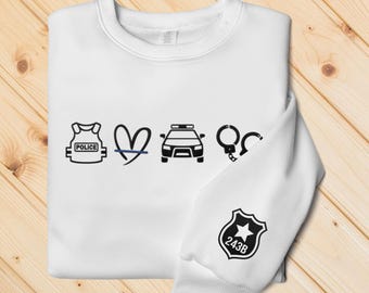 Gesticktes Polizei-Sweatshirt Kundenspezifische Ausweisnummer Polizei-Frau-Hemd dünne blaue Linie Polizei-Frau-Mutter-Geschenk Strafverfolgungs-Polizist-Geschenk