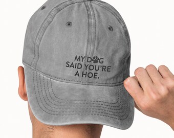 Gorra de béisbol lavada con bordado de perro, gorra vintage lavada con frase "Mi perro dijo sarcasmo", gorra para papá perro, gorra para mamá perro, regalo divertido para dueños de mascotas y amantes de los perros.