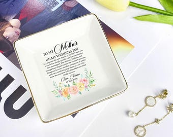 To My Mother On My Wedding Day Ring Dish Personalized Trinket Tray Jewelry Bowl, Mother of the Bride Gift from Daughter, Custom Gift for Mom