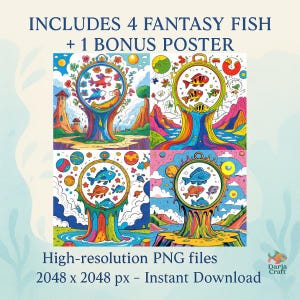 Fantasy Fish Clipart Set: Cartoon Style PNG Graphics (Digital Download)
