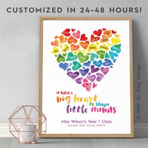 Corazón de arcoíris personalizado para maestro, imprimible digital: regalo personalizado de agradecimiento para maestro/clase: ¡regalo de fin de año/graduación!