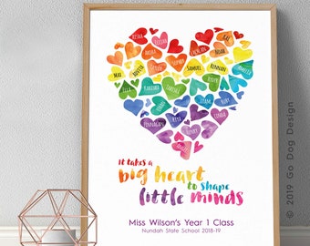 CUSTOM Rainbow Teacher Heart Digital Printable - Personalized Teacher Appreciation/Class Present  - End of Year/Graduation Gift!