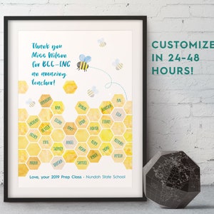 CUSTOM Bee/Beehive Teacher Digital Printable, Print Your Own Personalized Teacher Appreciation/End of Year Graduation Gift!