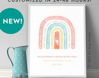 CUSTOM Teacher Rainbow Printable - Cute Personalized Teacher Appreciation/Class Gift, Digital Print-Your-Own, Lovely End of Year Class Gift!