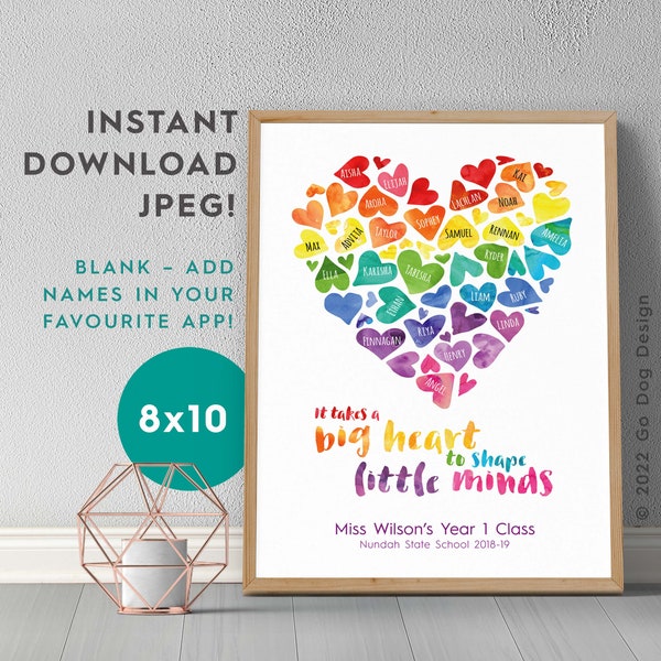 8x10 Teacher Appreciation Heart JPEG, Instant Download, Do It Yourself Blank Digital Printable End of Year Class Gift, Make Your Own!