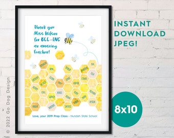8x10 Teacher INSTANT DOWNLOAD JPEG  |  Bee/Beehive  |  Do It Yourself Blank Digital Printable, End of Year/Class/Appreciation Gift!